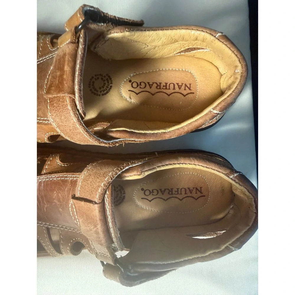 Naufrago Brown Leather Fisherman Sandals Mens Closed Toe Strap M6.5 W 8